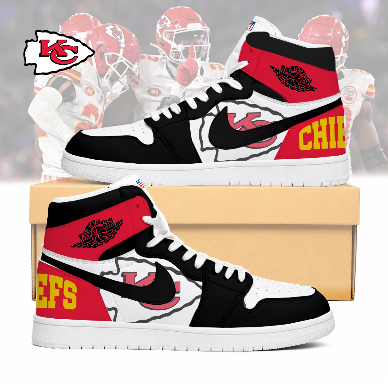 LIMITED EDITION - NEW CUSTOMIZED NFL01 KCC KANSAS CITY CHIEFS AIR JORDAN SNEAKERS