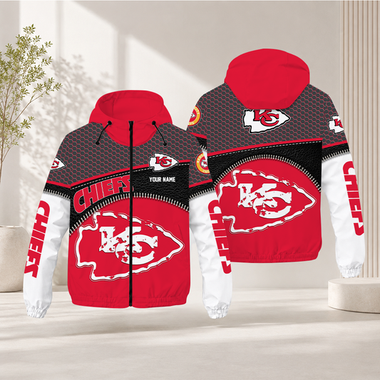 LIMITED EDITION - NEW CUSTOMIZED NFL01 KCC KANSAS CITY CHIEFS WINDBREAKER JACKET