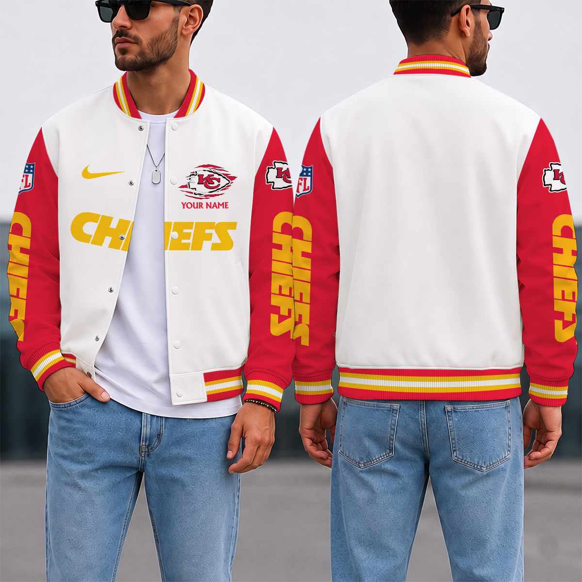 ELITE EDITION - NEW CUSTOMIZED NFL01 KCC KANSAS CITY CHIEFS SATIN VARSITY & BASEBALL JACKET
