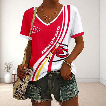 SPECIAL EDITION - NEW CUSTOMIZED NFL01 KCC KANSAS CITY CHIEFS V-NECK FEMALE SHIRT