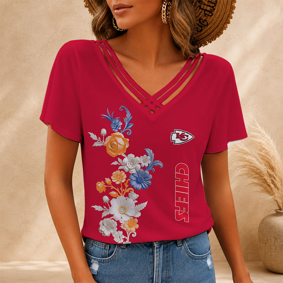 LIMITED EDITION - NEW CUSTOMIZED NFL01 KCC KANSAS CITY CHIEFS V-NECK SHIRT