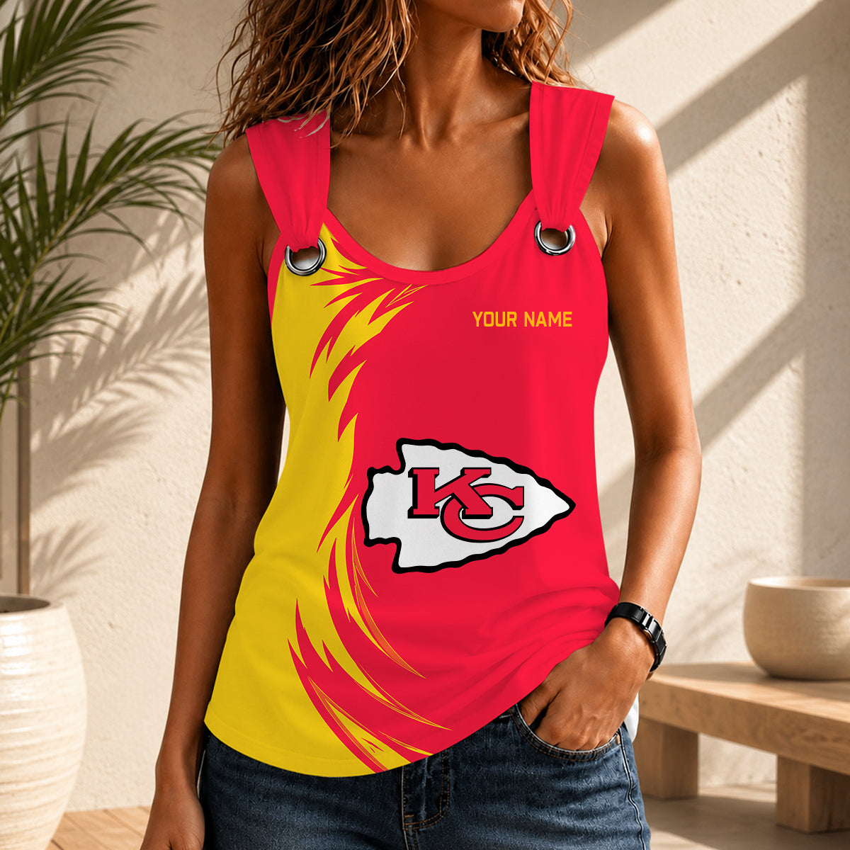 LIMITED EDITION - NEW CUSTOMIZED NFL01 KCC KANSAS CITY CHIEFS O-RING SHOULDER TANK TOP