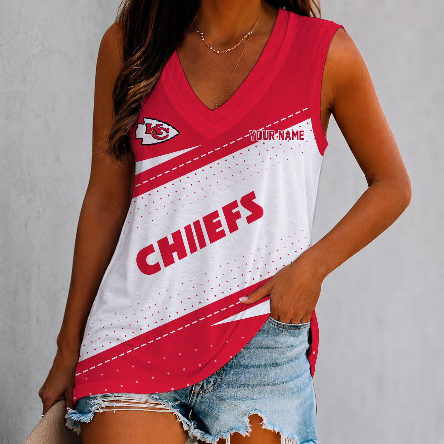 LIMITED EDITION - NEW CUSTOMIZED NFL01 KCC KANSAS CITY CHIEFS WOMEN'S V-NECK TANK TOP