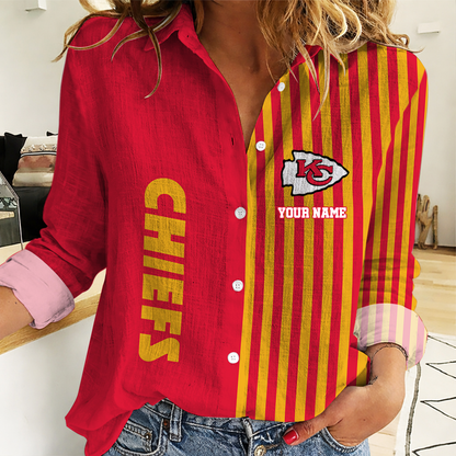 ELITE EDITION - NEW CUSTOMIZED NFL01 KCC KANSAS CITY CHIEFS WOMEN CASUAL SHIRT