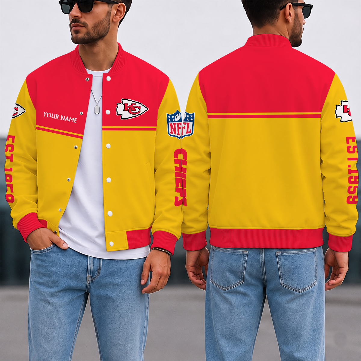 LIMITED EDITION - NEW CUSTOMIZED NFL01 KCC KANSAS CITY CHIEFS SATIN VARSITY & BASEBALL JACKET