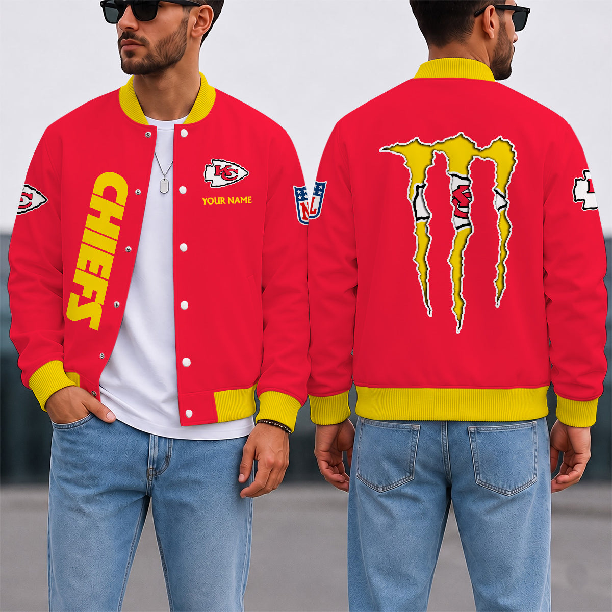 LIMITED EDITION - NEW CUSTOMIZED NFL01 KCC KANSAS CITY CHIEFS SATIN VARSITY & BASEBALL JACKET