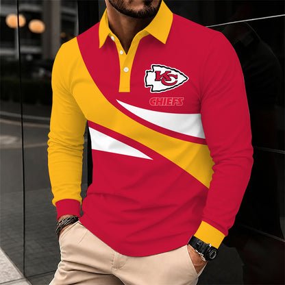[SPECIAL OFFER] NEW CUSTOMIZED NFL01 KCC KANSAS CITY CHIEFS LONG SLEEVE POLO SHIRT