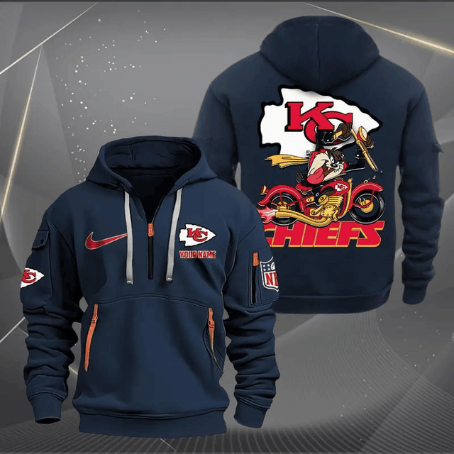 [SPECIAL OFFER] NEW CUSTOMIZED NFL01 KCC KANSAS CITY CHIEFS MUTICOLOR QUARTER ZIP HOODIE