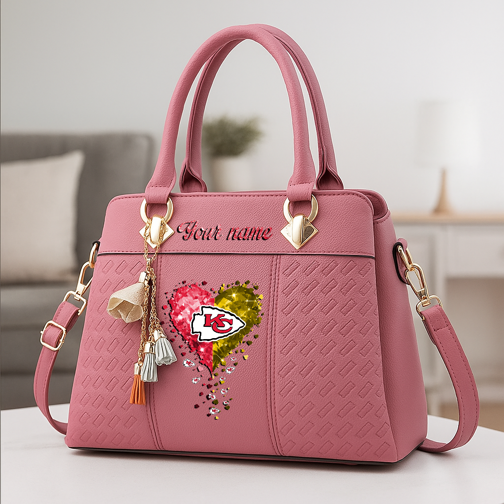 LIMITED EDITION - NEW CUSTOMIZED NFL01 KCC KANSAS CITY CHIEFS ZIP HANDBAG MULTICOLOR