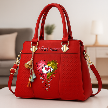 LIMITED EDITION - NEW CUSTOMIZED NFL01 KCC KANSAS CITY CHIEFS ZIP HANDBAG MULTICOLOR