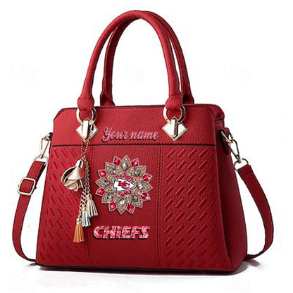 LIMITED EDITION - NEW CUSTOMIZED NFL01 KCC KANSAS CITY CHIEFS WOMEN'S ZIP HANDBAG MULTICOLOR