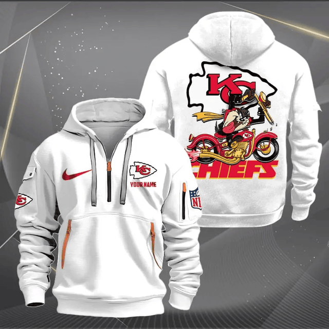 [SPECIAL OFFER] NEW CUSTOMIZED NFL01 KCC KANSAS CITY CHIEFS MUTICOLOR QUARTER ZIP HOODIE