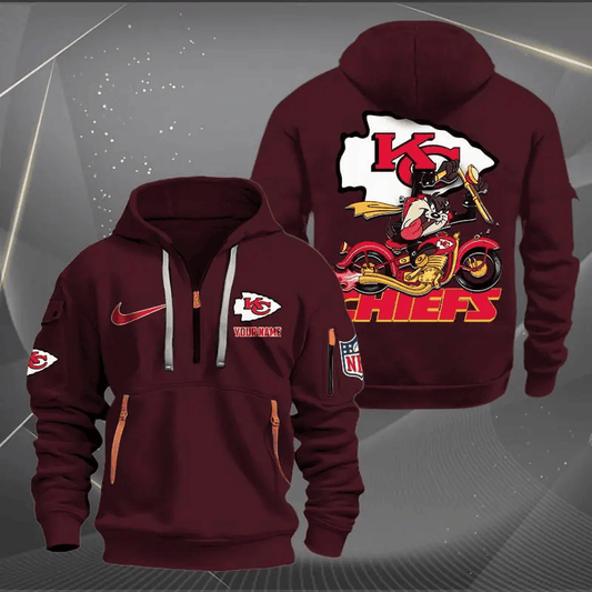 [SPECIAL OFFER] NEW CUSTOMIZED NFL01 KCC KANSAS CITY CHIEFS MUTICOLOR QUARTER ZIP HOODIE