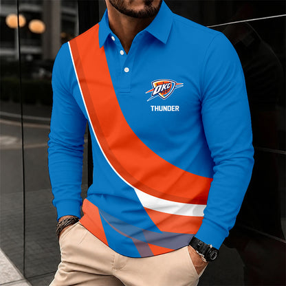 [HOT DEAL] NEW CUSTOMIZED NBA01 OCT OKLAHOMA CITY THUNDER MEN LONG SLEEVE POLO