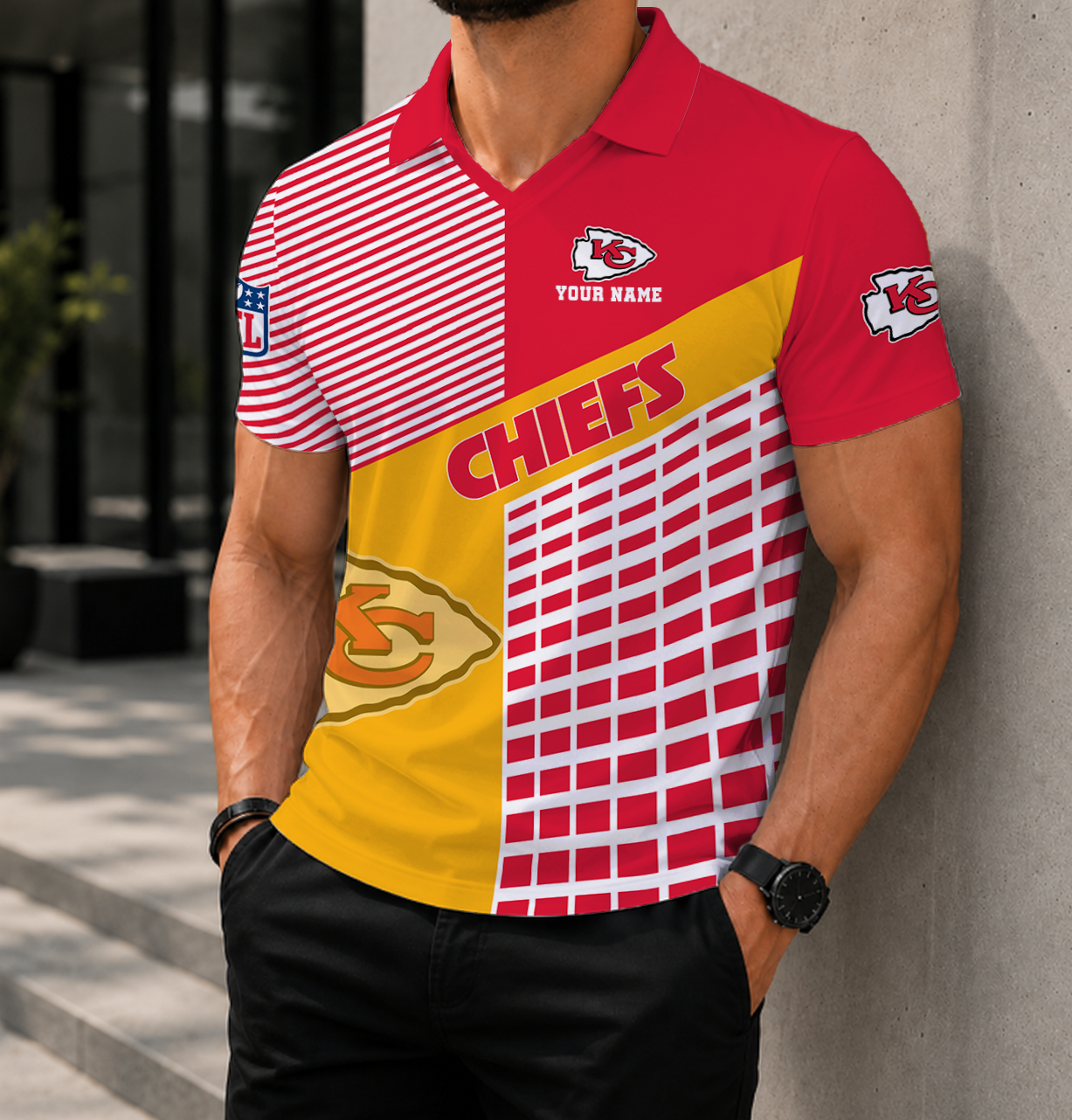 LIMITED EDITION - NEW CUSTOMIZED NFL01 KCC KANSAS CITY CHIEFS POLO SHIRT
