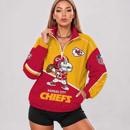 [SPECIAL OFFER] NEW CUSTOMIZED NFL01 KCC KANSAS CITY CHIEFS V-NECK ZIPPER SWEATSHIRT JACKET