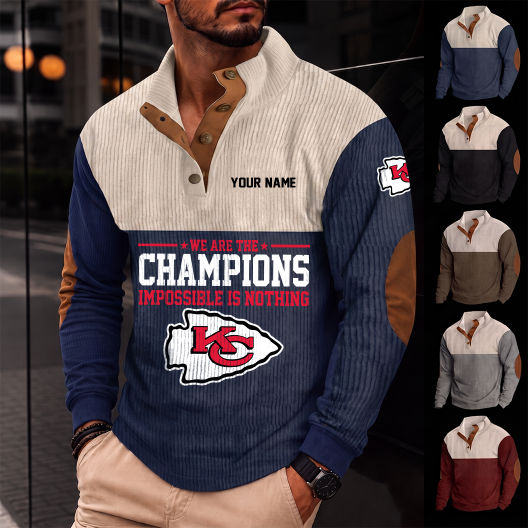 [SPECIAL OFFER] NEW CUSTOMIZED NFL01 KCC KANSAS CITY CHIEFS BUTTON SWEATSHIRTS STAND COLLAR