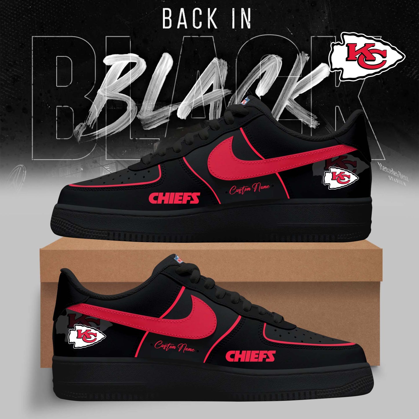 LIMITED EDITION - NEW CUSTOMIZED NFL01 KCC KANSAS CITY CHIEFS AF1 SNEAKERS