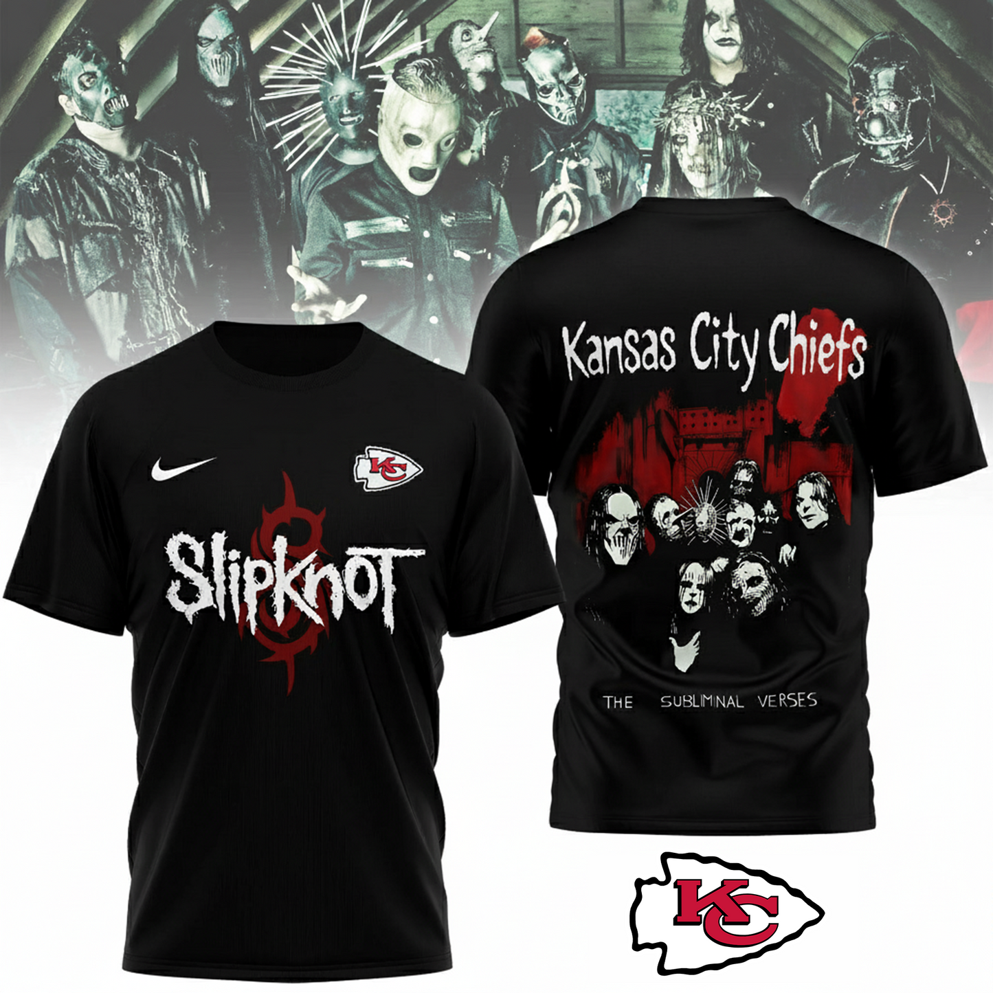 LIMITED EDITION - NEW CUSTOMIZED NFL01 KCC KANSAS CITY CHIEFS SLIPKNOT 3D SHIRT