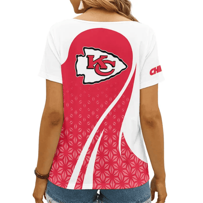LIMITED EDITION - NEW CUSTOMIZED NFL01 KCC KANSAS CITY CHIEFS V-NECK FEMALE SHIRT