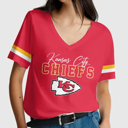 LIMITED EDITION - NEW CUSTOMIZED NFL01 KCC KANSAS CITY CHIEFS V-NECK FEMALE SHIRT