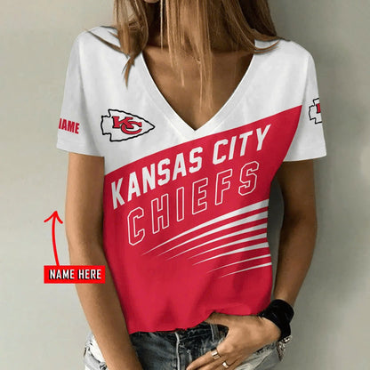 [SPECIAL OFFER] NEW CUSTOMIZED NFL01 KCC KANSAS CITY CHIEFS V-NECK FEMALE SHIRT