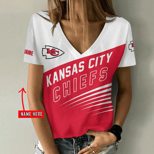 [SPECIAL OFFER] NEW CUSTOMIZED NFL01 KCC KANSAS CITY CHIEFS V-NECK FEMALE SHIRT