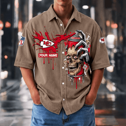 [SPECIAL OFFER] NEW CUSTOMIZED NFL01 KCC KANSAS CITY CHIEFS SEERSUCKER BUTTON SHIRT