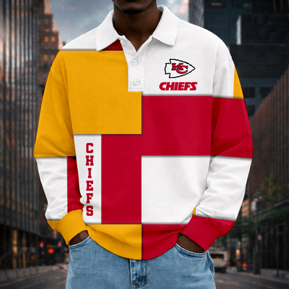 LIMITED EDITION - NEW CUSTOMIZED NFL01 KCC KANSAS CITY CHIEFS MEN LONG SLEEVE POLO