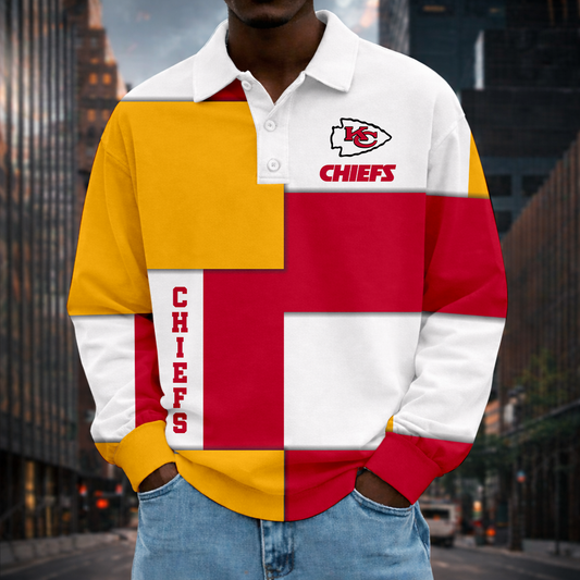 LIMITED EDITION - NEW CUSTOMIZED NFL01 KCC KANSAS CITY CHIEFS MEN LONG SLEEVE POLO