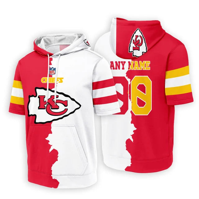 LIMITED EDITION - NEW CUSTOMIZED NFL01 KCC KANSAS CITY CHIEFS SHORT SLEEVE HOODIE T-SHIRT