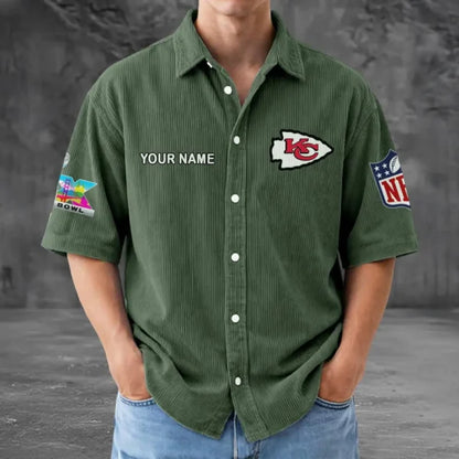 LIMITED EDITION - NEW CUSTOMIZED NFL01 KCC KANSAS CITY CHIEFS SEERSUCKER BUTTON SHIRT
