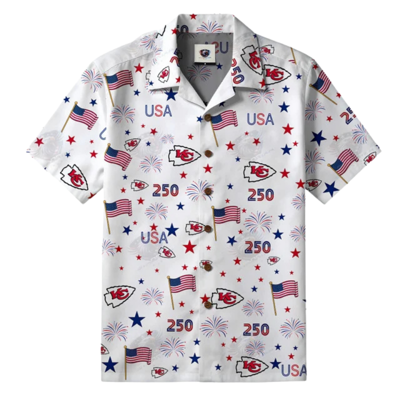 LIMITED EDITION - NEW CUSTOMIZED NFL01 KCC KANSAS CITY CHIEFS PATRIOTIC 250 USA HAWAIIAN SHIRT