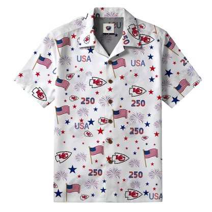 LIMITED EDITION - NEW CUSTOMIZED NFL01 KCC KANSAS CITY CHIEFS PATRIOTIC 250 USA HAWAIIAN SHIRT