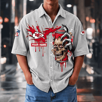 [SPECIAL OFFER] NEW CUSTOMIZED NFL01 KCC KANSAS CITY CHIEFS SEERSUCKER BUTTON SHIRT