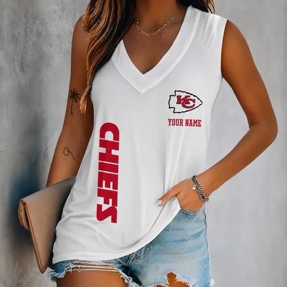 LIMITED EDITION - NEW CUSTOMIZED NFL01 KCC KANSAS CITY CHIEFS WOMEN'S V-NECK TANK TOP