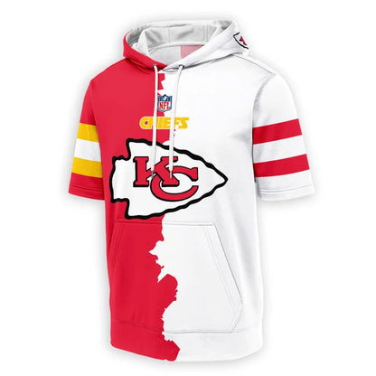 LIMITED EDITION - NEW CUSTOMIZED NFL01 KCC KANSAS CITY CHIEFS SHORT SLEEVE HOODIE T-SHIRT