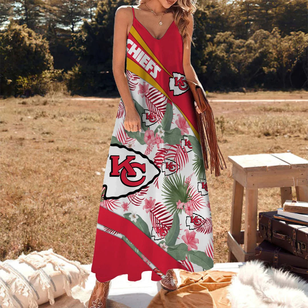 LIMITED RUN - NEW CUSTOMED NFL01 KCC KC CHIEFS HAWAIIAN LONG DRESS