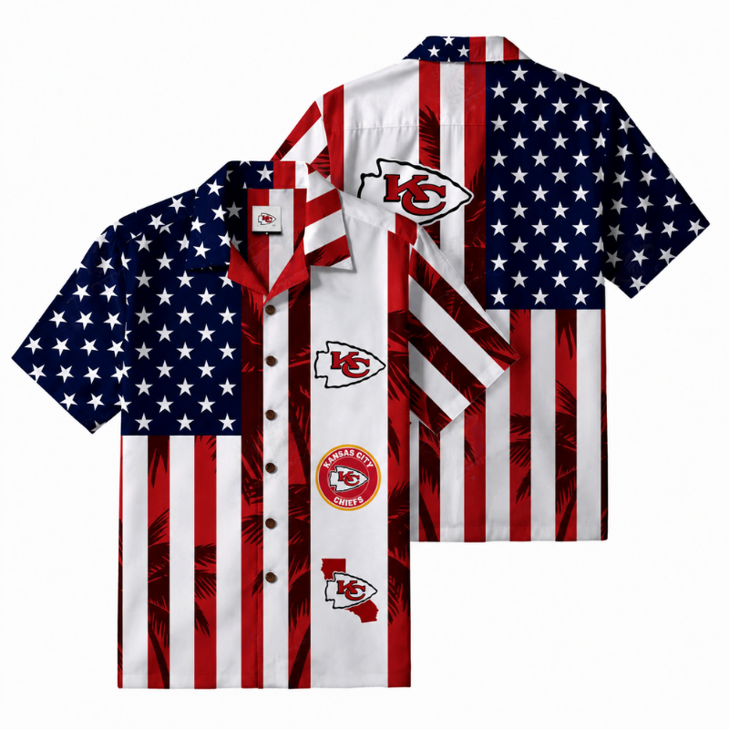 LIMITED EDITION - NEW CUSTOMIZED NFL01 KCC KANSAS CITY CHIEFS PATRIOTIC 250 USA HAWAIIAN SHIRT