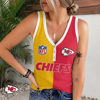 [SPECIAL OFFER] NEW CUSTOMIZED NFL01 KCC KANSAS CITY CHIEFS WOMEN'S V-NECK TANK TOP