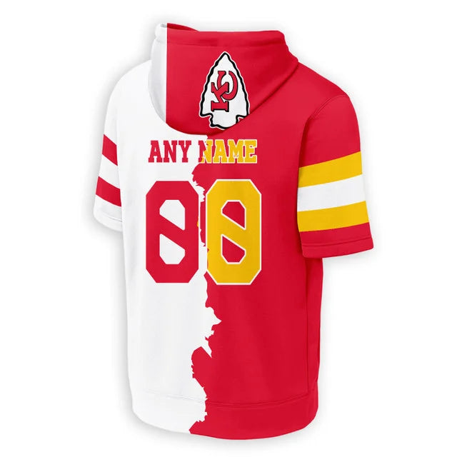 LIMITED EDITION - NEW CUSTOMIZED NFL01 KCC KANSAS CITY CHIEFS SHORT SLEEVE HOODIE T-SHIRT