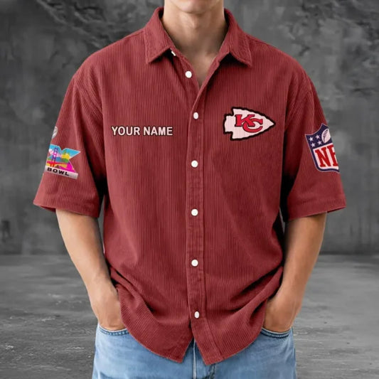 LIMITED EDITION - NEW CUSTOMIZED NFL01 KCC KANSAS CITY CHIEFS SEERSUCKER BUTTON SHIRT