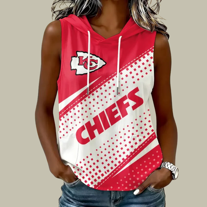[SPECIAL OFFER] NEW CUSTOMIZED NFL01 KCC KANSAS CITY CHIEFS WOMEN'S SLEEVELESS HOODED POCKET TANK TOP