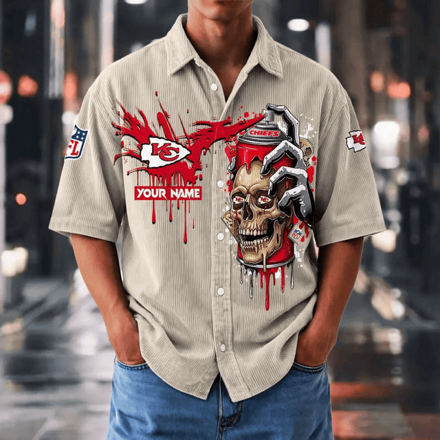 [SPECIAL OFFER] NEW CUSTOMIZED NFL01 KCC KANSAS CITY CHIEFS SEERSUCKER BUTTON SHIRT
