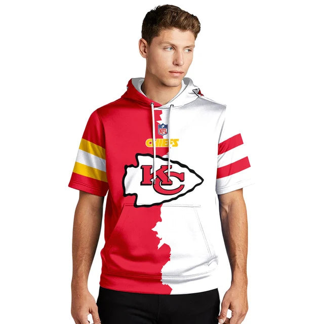 LIMITED EDITION - NEW CUSTOMIZED NFL01 KCC KANSAS CITY CHIEFS SHORT SLEEVE HOODIE T-SHIRT