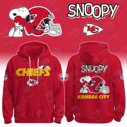 LIMITED EDITION - NEW CUSTOMIZED NFL01 KCC KANSAS CITY CHIEFS & SNOOPY UNISEX T-SHIRT, POLO, HOODIE & JACKETS