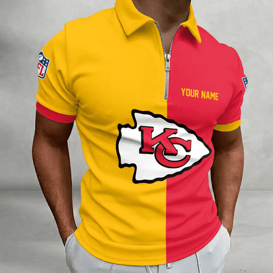 [SPECIAL OFFER] NEW CUSTOMIZED NFL01 KCC KANSAS CITY CHIEFS ZIP POLO SHIRT