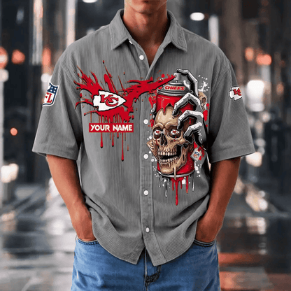 [SPECIAL OFFER] NEW CUSTOMIZED NFL01 KCC KANSAS CITY CHIEFS SEERSUCKER BUTTON SHIRT