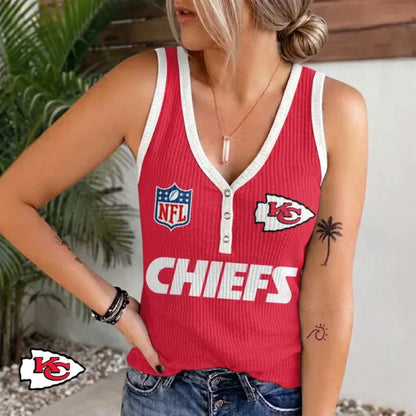[SPECIAL OFFER] NEW CUSTOMIZED NFL01 KCC KANSAS CITY CHIEFS WOMEN'S V-NECK TANK TOP