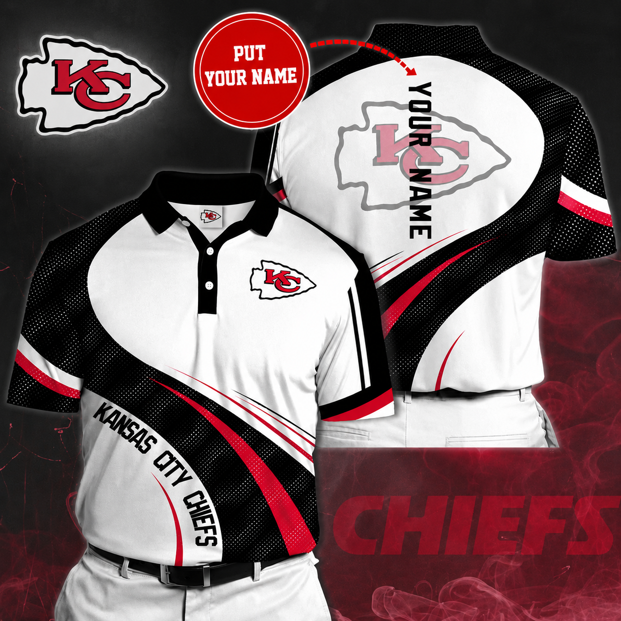 LIMITED EDITION - NEW CUSTOMIZED NFL01 KCC KANSAS CITY CHIEFS POLO SHIRT